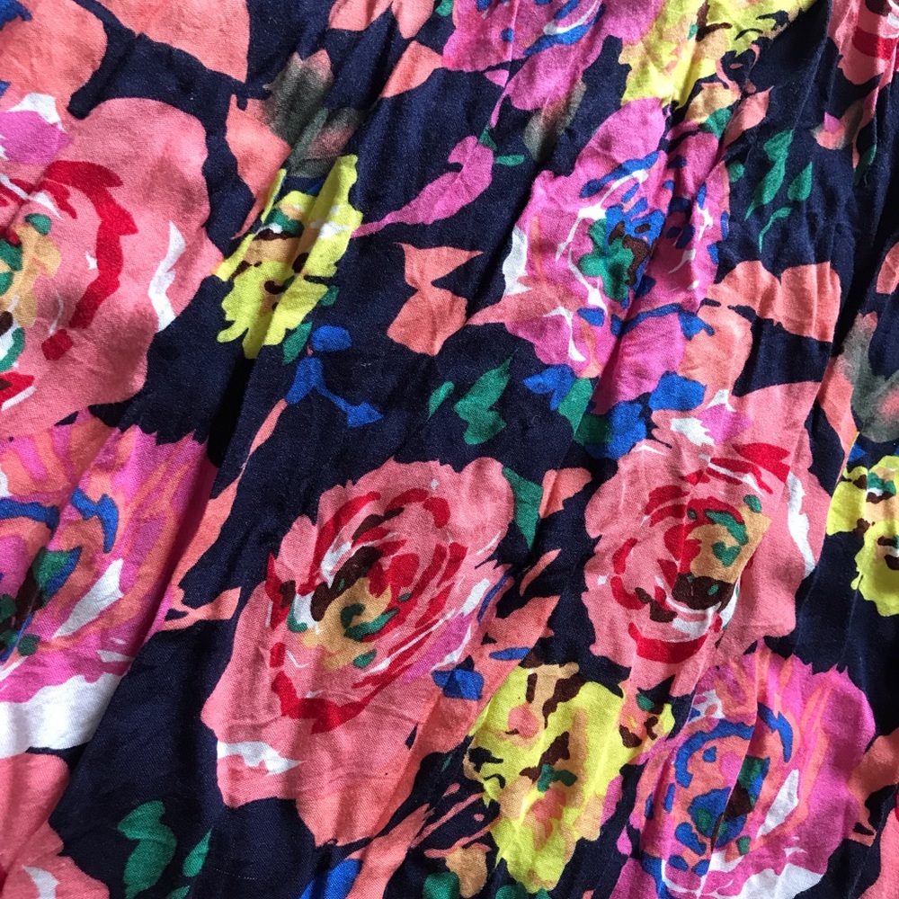 Navy floral printed dress. Adjust straps. Size: L